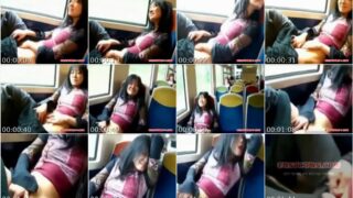 Asian milf rubs her clit on a train